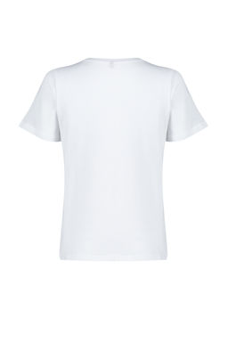 Beyaz %100 Kal?n Pamuklu Varak Y?ld?z Bask?l? Regular Kal?p Orme T-Shirt TWOSS20TS0757