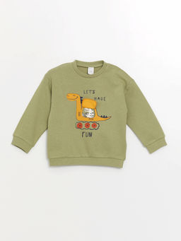 Bisiklet Yaka Bask?l? Erkek Bebek Sweatshirt