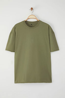 Trendyolmilla Man Haki Oversize/Genis Kesim Eskitme/Y?kama Gorunumlu %100 Pamuklu T-Shirt TMNSS25TS00077  фото 5