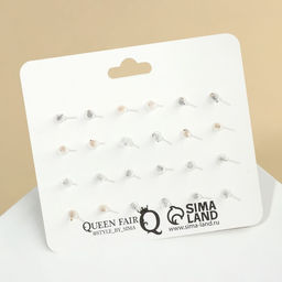 Пусеты 12 пар Фантазия цветы и звёзды, цвет белый в золоте - Queen fair фото 2