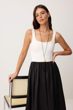 Siyah-Beyaz Maxi Dokuma Elbise TWOSS26EL00883 - Trendyolmilla фото 2