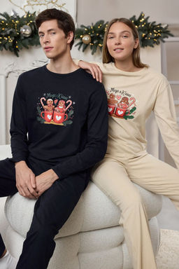 Trendyolmilla Kad?n Couple/Cift Bej %100 Pamuklu K?s Temal? Orme Pijama Tak?m? THMAW25PT00162