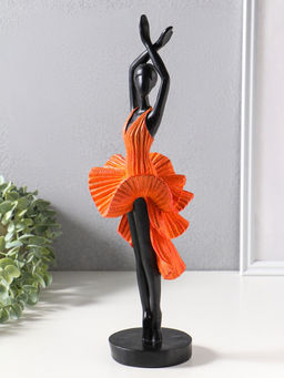 Фигура полистоун «Девушка в ярко-оранжевом платье - фламенко», чёрный, 12×10.3×39 см