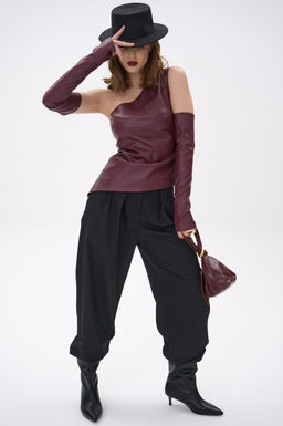 Кожаный топ с рукавами Рикси (бордовый)