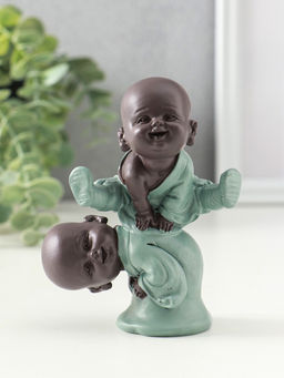 Сувенир полистоун "Маленькие будды - игра в чехарду" зелёно-коричневый 4,7х9,3х11 см