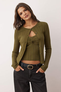 Haki 2li Fitilli Premium/Ozel Iplikli Yumusak Dokulu Triko H?rka-Bluz Tak?m TWOAW26HI00003