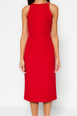 TRENDYOLMILLA Petrol Vucuda Oturan Yakas? Aksesuar Detayl? Midi Kalem Etek Dokuma Elbise TWOSS23EL02115  фото 17