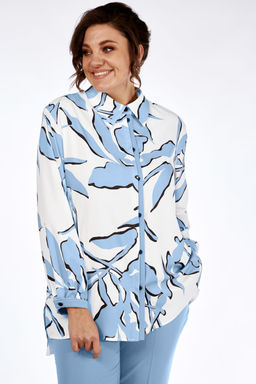 Блуза Элль стиль 2264/1а белый/голубой принт  фото 2