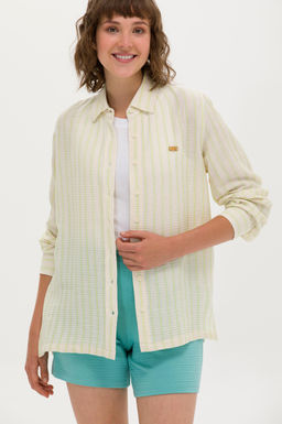 Женская рубашка цвета морской волны с длинным рукавом