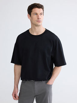 Oversize Fit Bisiklet Yaka K?sa Kollu Erkek Ti??rt