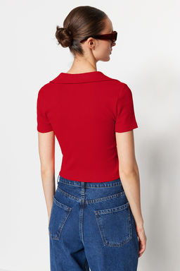 Trendyolmilla Siyah Fitted/Vucuda Oturan Crop Polo Yaka Fitilli Esnek Orme Bluz TWOSS21BZ0038  фото 48