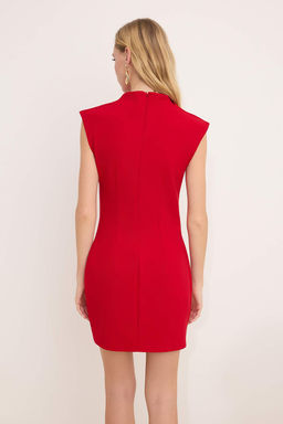 Wardrope Essentials K?rm?z? Duz K?sa / Mini Dokuma Elbise TWOSS26EL00306