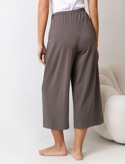Брюки Vilatte кюлоты укороченные широкие на резинке из хлопка кофейные фото 3