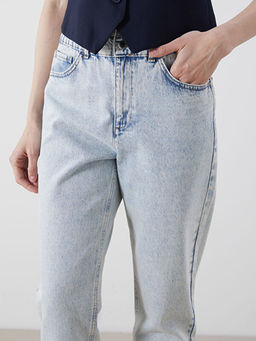 Beli Lastikli Slouchy Fit Kad?n Jean Pantolon