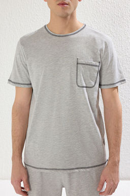 TRENDYOL MAN Gri Regular Fit Karyoka Dikisli Orme Sortlu Pijama Tak?m? TMNSS25PT00017 - Trendyolmilla фото 3