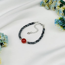 Браслет из снежного Обсидиана и Сердолика 18,5 см +