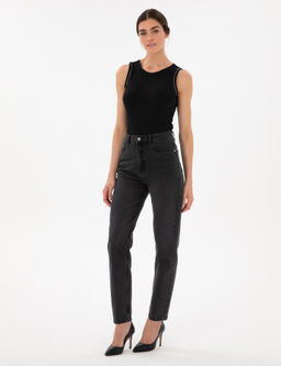 Antrasit Mom High Waist Fit Jean Pantolon