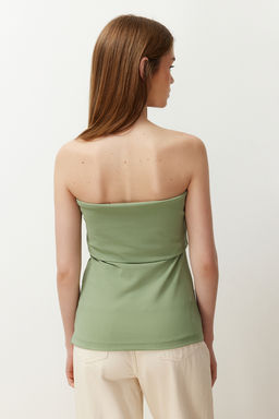 Yesil Straplez Yaka Yandan Fermuarl? Krep Orme Bluz TWOSS23BZ00928