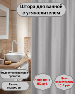 Штора для ванной PREMIUM с утяжелителем (серый)