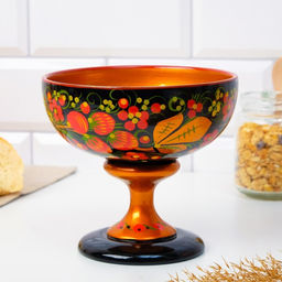 Конфетница на ножке, 14×14 см, дерево, хохлома