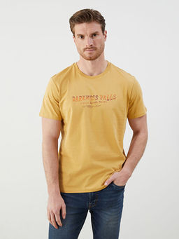 Bisiklet Yaka Bask?l? Penye Erkek Ti??rt