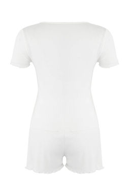 Trendyolmilla Pembe Dantel ve Gul Aksesuar Detayl? Fitilli Sortlu Orme Pijama Tak?m? THMSS25PT00417  фото 6