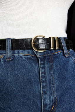 Trendyolmilla Siyah-Taba 2li Paket Croco ve Duz Deri Gorunumlu Tokal? Kad?n Kemer TWOAW24KE00001 фото 4