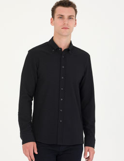Рубашка Pierre Cardin Slim Fit черная с длинным рукавом