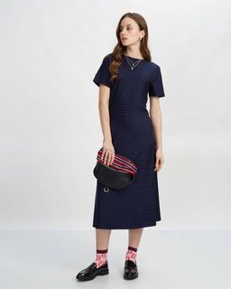 Платье-миди в тонкую полоску