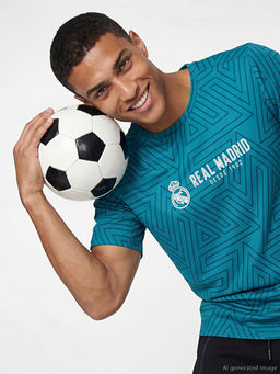 Bisiklet Yaka Real Madrid Bask?l? Erkek Spor Ti??rt