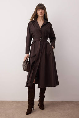 Koyu Kahverengi Kusakl? Midi Dokuma Elbise TWOAW26EL00338