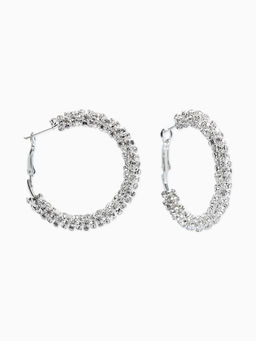 Серьги-кольца со стразами "Россыпь" d=4,5см, цвет белый в серебре