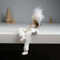 Фигурка полистоун Ангелочек в белом наряде, в шапке с пухом сидит, 6?4?15 см