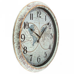 Часы настенные Вокруг света д46-51см, h6см, мягкий ход, циферблат Карта, бежевый/голубой; цифры арабские, черный; корпус пластик, коричневый/голубой; полоски медного цвета, в лотке (Китай) - Домашняя мода фото 2