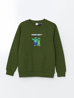 Bisiklet Yaka Minecraft Bask?l? Erkek ?ocuk Sweatshirt