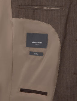 Kahverengi Slim Fit %100 Y_n _izgili Tak_m Elbise