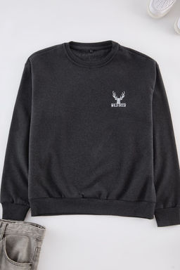 TRENDYOL MAN Antrasit Melanj Oversize/Genis Kesim Uzun Kol Hayvan Nak?sl? Sweatshirt TMNAW24SW00164 - Trendyolmilla фото 2