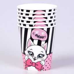 УЦЕНКА Набор бумажной посуды c масками «Кошечка», 6 тарелок, 6 стаканов, 6 масок