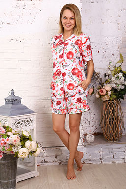 Пижама с шортами, гранат на белом (715-3) - Плиона фото 5