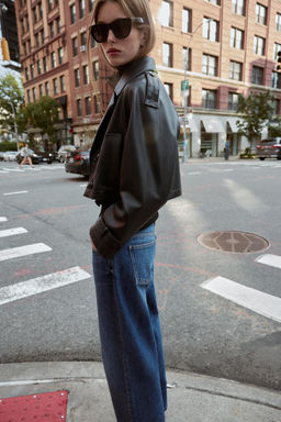 FAUX LEATHER SHORT TRENCH COAT