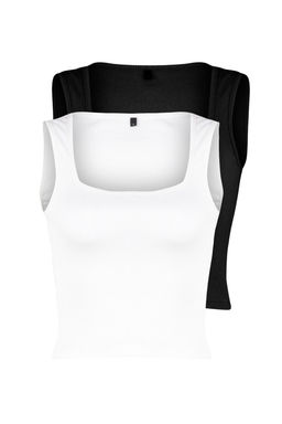 Trendyolmilla Siyah-Beyaz 2li Paket Fitted/Vucuda Oturan Fitilli Esnek Orme Bluz TWOSS24BZ00583 фото 7