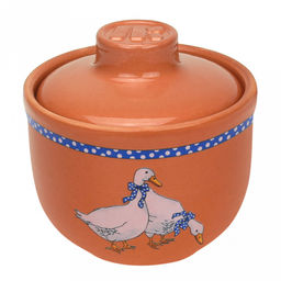 Горшок для жаркого керамический "Ломоносовский" 0,35л, д10,5см "Гуси", h11см, с крышкой (Россия)