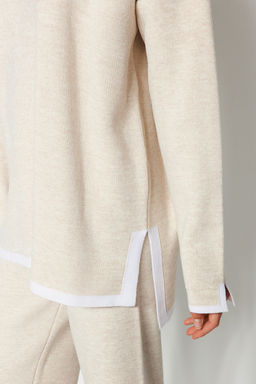 Bej Genis Kal?p Kontrast Renkli Triko Alt-Ust Tak?m TWOAW24AU00062