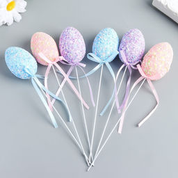 Цена за 2 шт. Набор топперов для украшения «Яйцо - бисер», 6 шт., разноцветные, 5×3×3 см