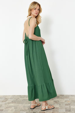 TRENDYOLMILLA Siyah S?rt Detayl? Ask?l? Burumcuk/Dokulu Maxi Orme Elbise TWOSS24EL00259