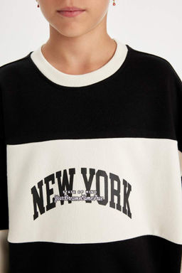 Толстовка оверсайз с круглым вырезом для девочек с принтом - Defacto фото 5