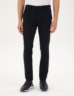 Lacivert Slim Fit _izgili Kanvas Pantolon
