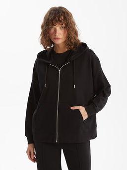 Kap??onlu Oversize Kad?n Fermuarl? Sweatshirt