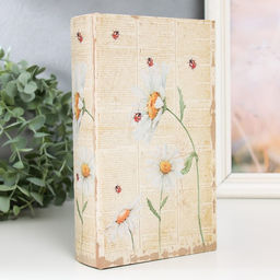Шкатулка книга - сейф Ромашки и божьи коровки, дерево, искусственная кожа, 21?13?5 см
