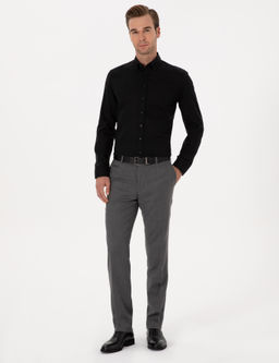 Siyah Slim Fit %100 Pamuk Yakas_ D__meli Oxford G_mlek